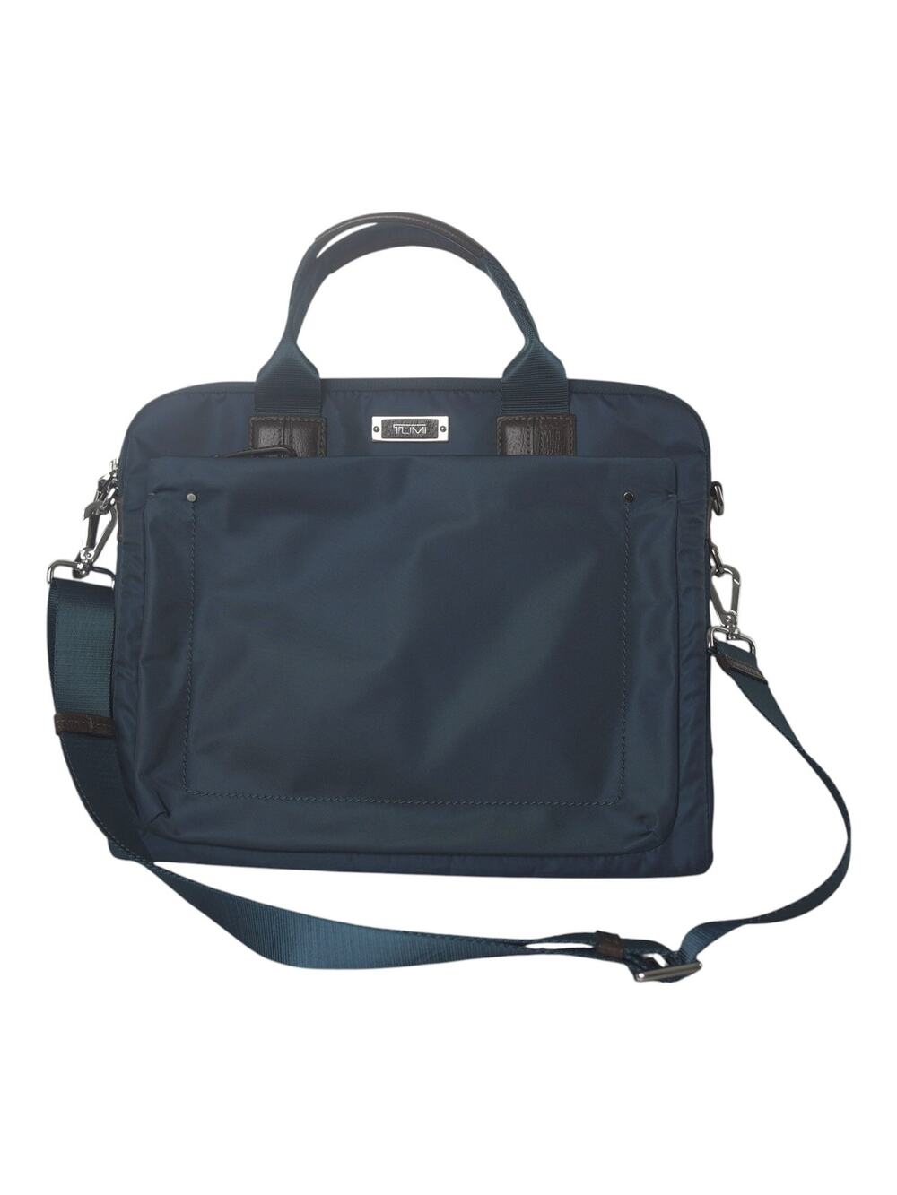 TUMI School Bag Voyageur Teal Nylon Laptop Briefcase Brown Leather Bag EUC